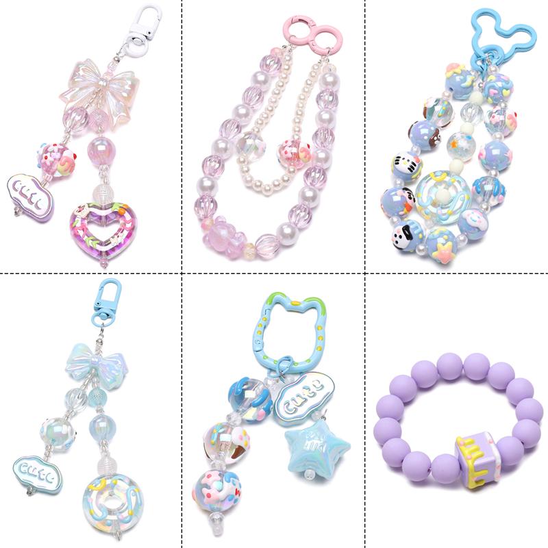 Acrylic Three-Dimensional Painted Beads Cartoon Colorful Hand-Painted Beads DIY Bracelet Mobile Phone Chain Accessories Fashion Handmade