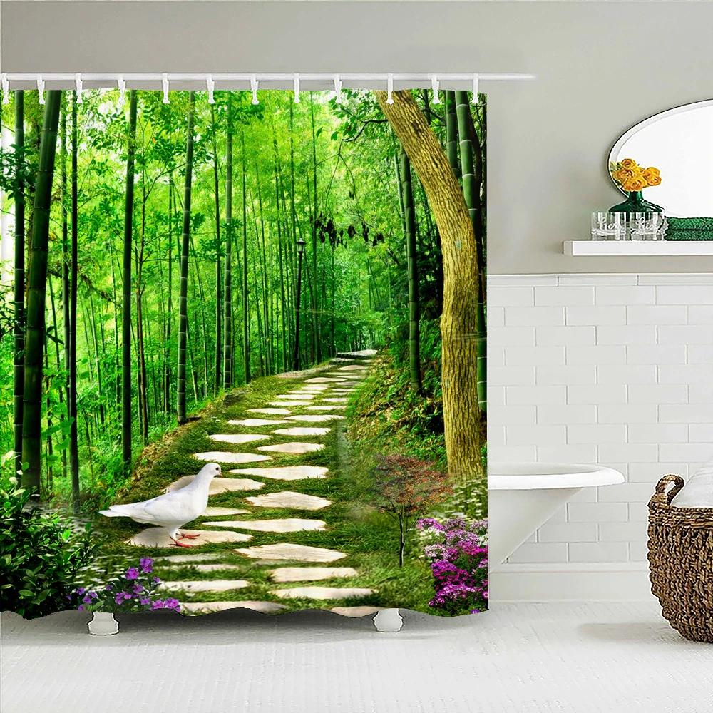European Flowers Scenery Garden Shower Curtain, Rustic Nature Landscape Path Arch Decor Bath Curtain For Shower Stall Bathroom