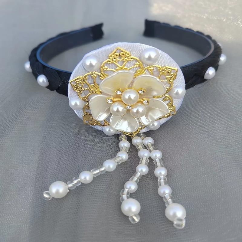 Korean Headband Pearl Flower Hanbok Hairband Fashion Tassels Traditional Headdress Stage Dance Hair Hoop Ladies