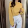 Korean Style Women's Loose Fit Solid Color Petite Sweatshirt - No Hood, Trendy for Spring & Autumn 2025