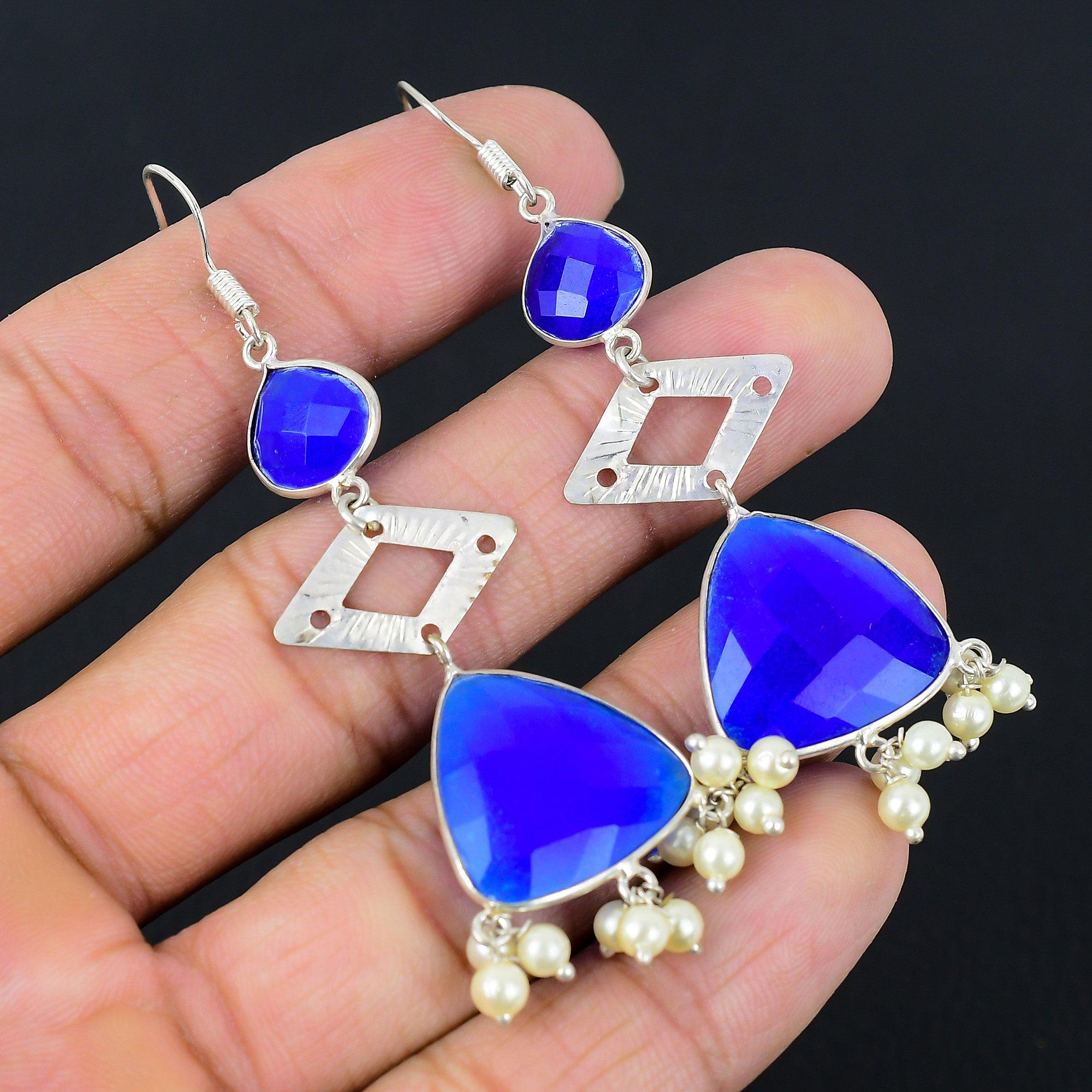 

День дочерей Распродажа Серьги-подвески с натуральным синим сапфиром Ювелирные изделия Стерлинговое серебро