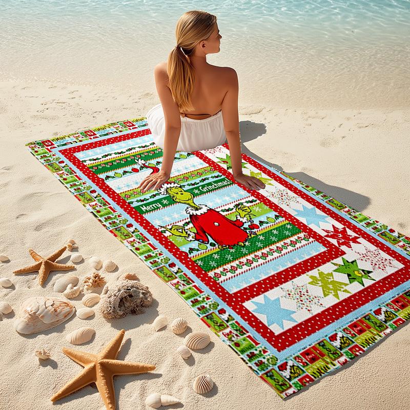 Christmas Gift Oscar Comedy Movie How the Grinch Stole Christmas Soft Beach Towel Outdoor Camping Vacation Swinging Beach Scarf Decorative Blanket B6