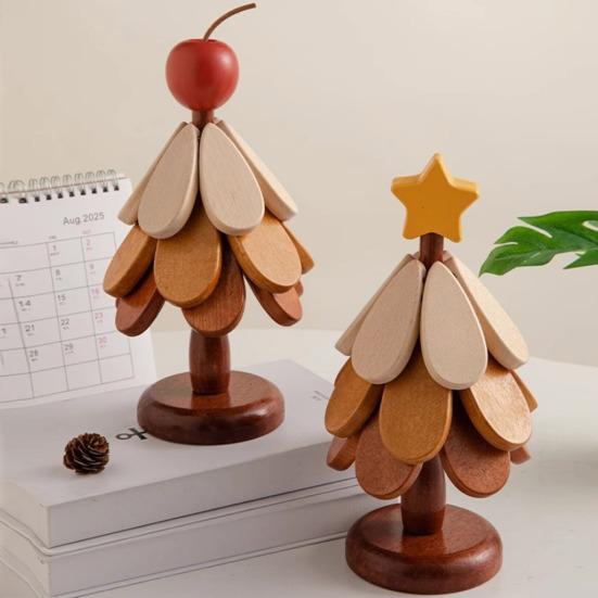 3Pcs Wooden Christmas Tree Trivets for Hot Dishes Heat Insulation