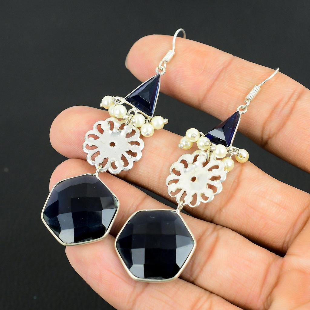 Natural London Blue Topaz Gemstone 925 Silver Drop/Dangle Earrings For Girls