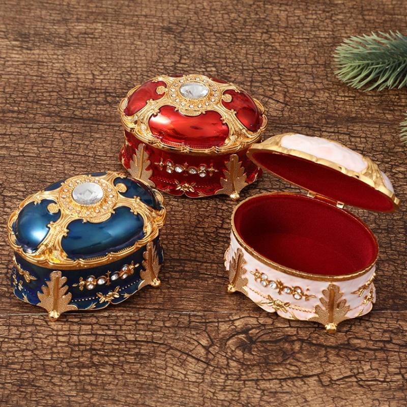 Mini Jewelry Storage Box Inlaid Gem Organizer European Style Necklace Portable Alloy Storage Earrings Ring Dresser Decorative