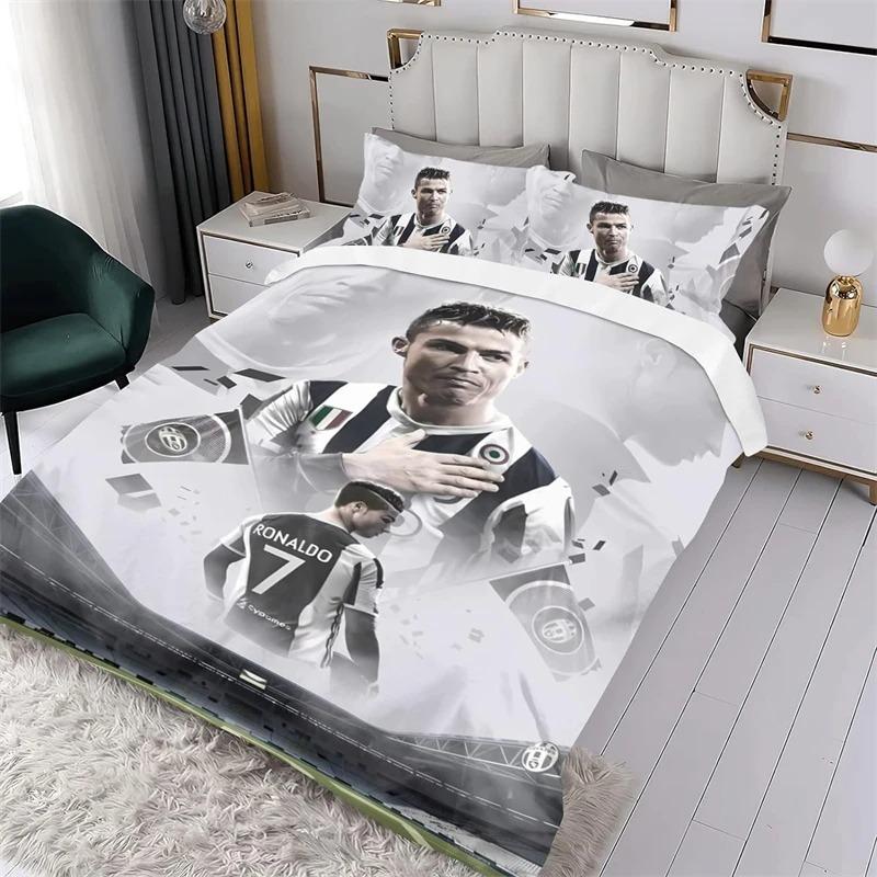 Exquisite Football Star Ronaldo 3D Print BoyBedding Set Duvet Cover Pillowcase Single Twin Size Gift for Student Adult 3pcs