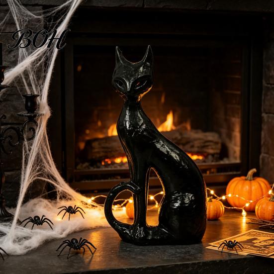 Office Desk Decoration Cute Witch Cat Resin Figurine, Halloween Garden Statue, Spooky Home Indoor Outdoor Yard Decor Ornaments for Patio Balcony