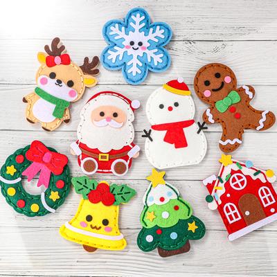 9-piece DIY Christmas Sewing Material Pack for Beginners; Easy To Make Christmas Tree Ornaments Including Gingerbread Man, Reind