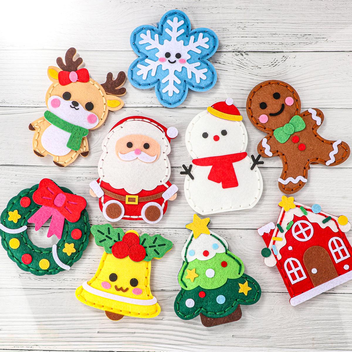 

9-piece DIY Christmas sewing material pack for beginners; easy to make Christmas tree ornaments including gingerbread man, reind Other