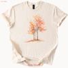 Fall Watercolor Tree T Shirt Autumn Leaves Nature Art Cream Vintage Stretched Soft Top For Everyday Wear Stylish Homme