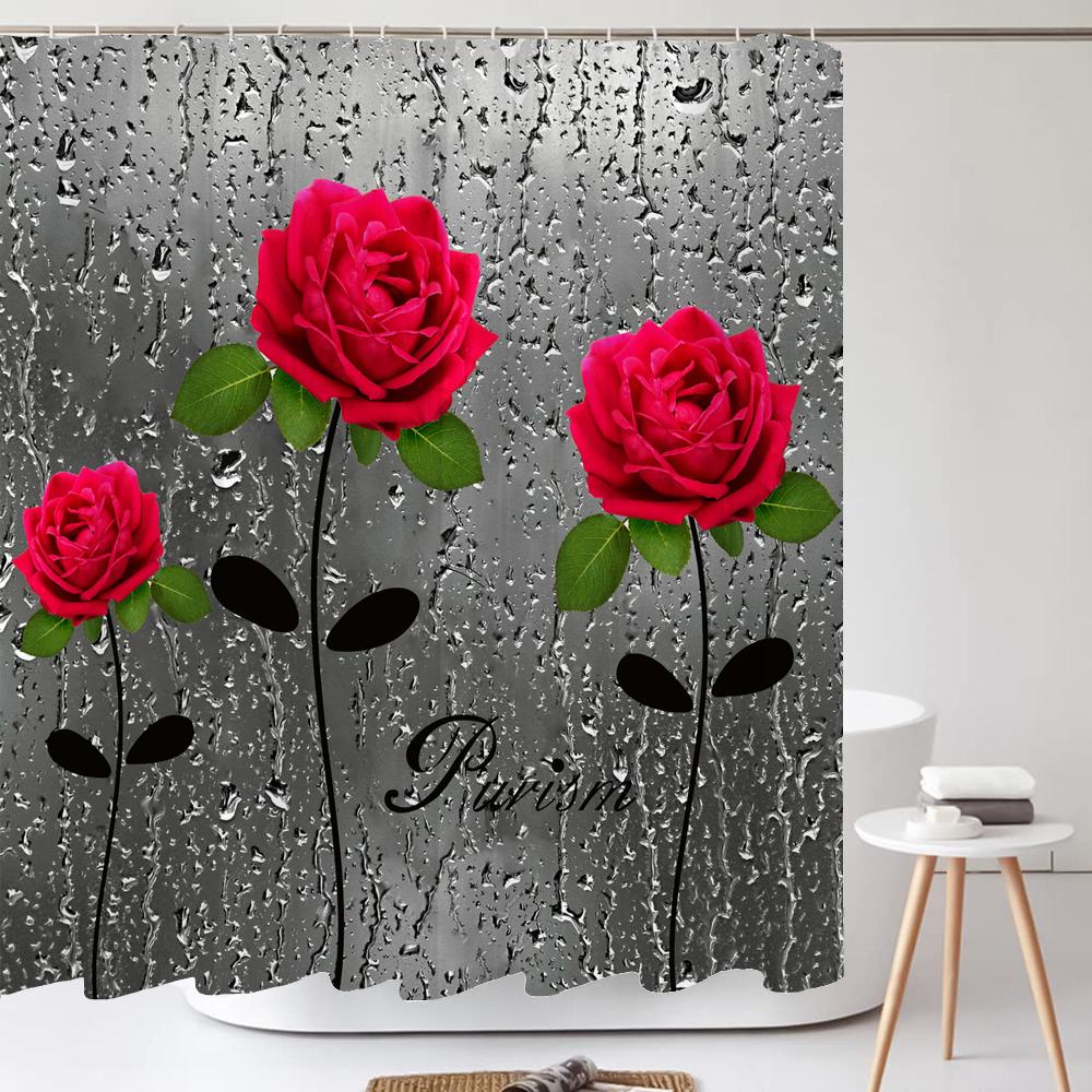 Beautiful Flower Butterfly Art Fabric Shower Curtain,Rose Decor Bathroom Shower Curtains with Hooks,Waterproof Bathroom Curtains
