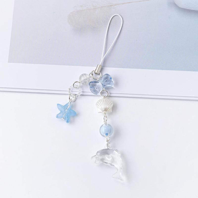 Cute Dolphin Pearls Pendant Keychain Beaded Mobile Phone Chain Sweet Exquisite Backpack Decoration Accessories Gifts