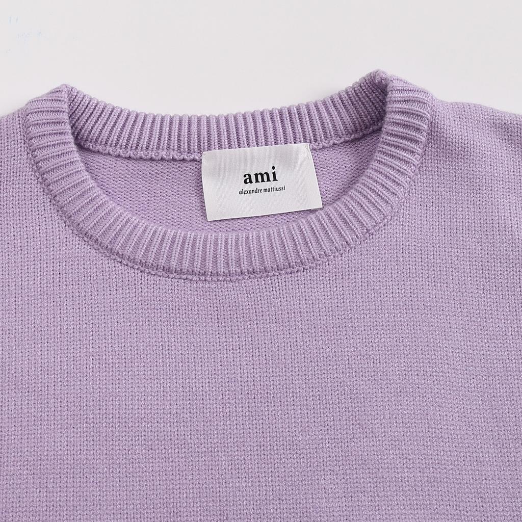 AMI 2025 Klasický pár Kulatý výstřih Stejná barva Plochá výšivka Láska Vlněný svetr