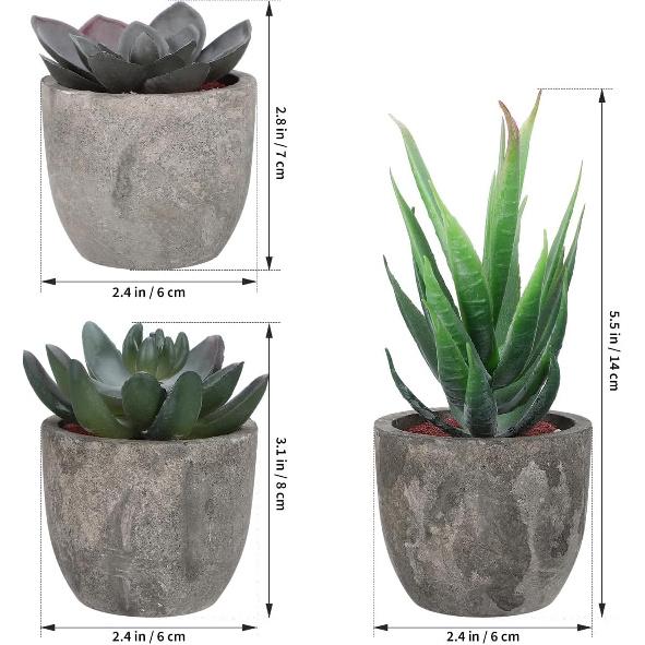 DOITOOL 3 Pcs Fake Succulents Potted Realistic Artificial Succulent Plants In Pots for Bathroom Home Office Table Decoration
