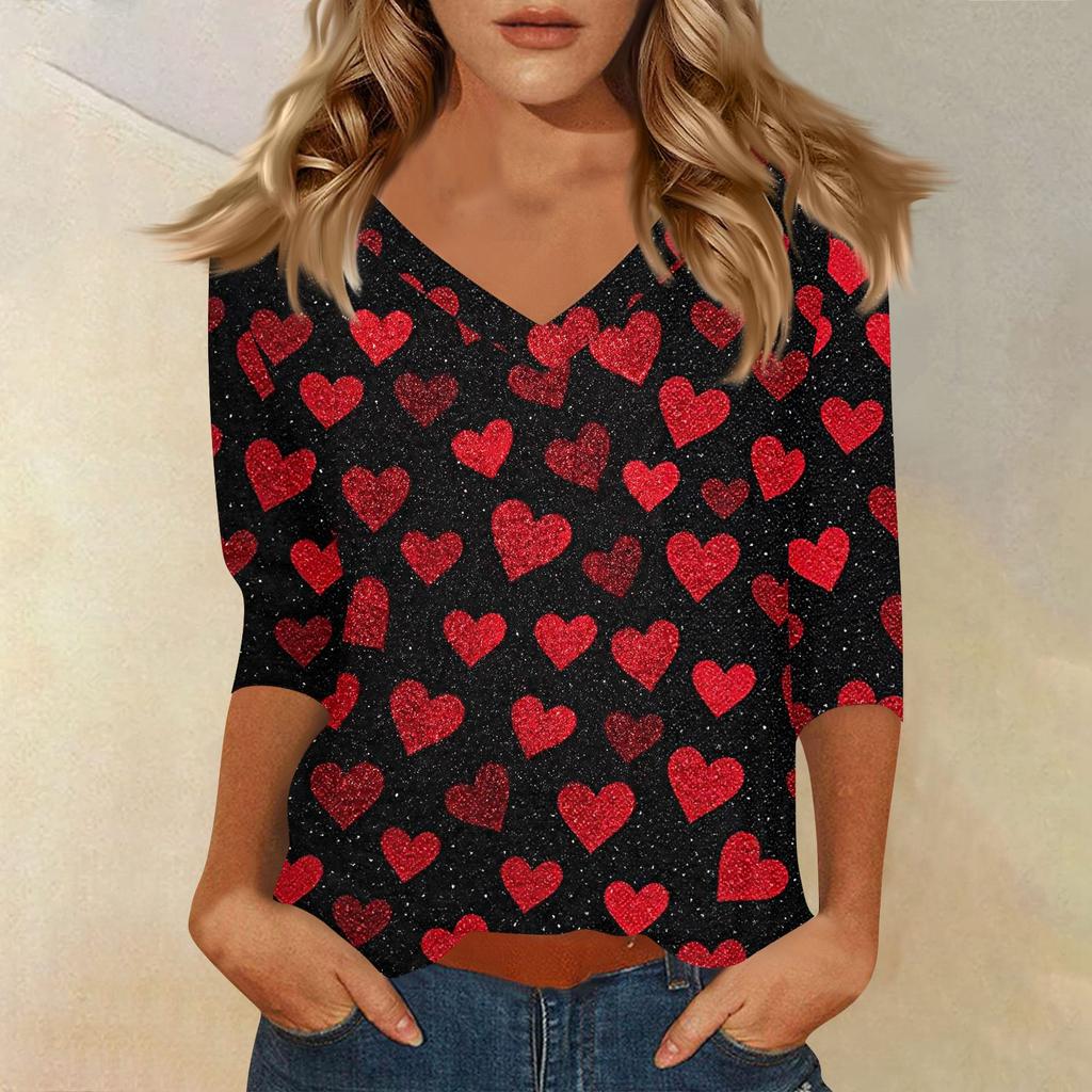 Women's T Shirt Print 3/4 Sleeve Daily Weekend Fashion Basic V- Neck Regular Top