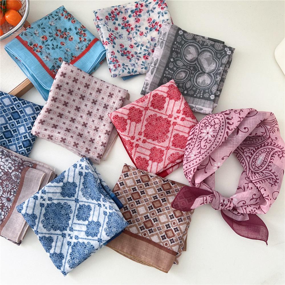 Fashion Women Printing Cotton Linen Small Square Scarf Scarf Women's Versatile Paisley Scarf Head Band Hair Accessories