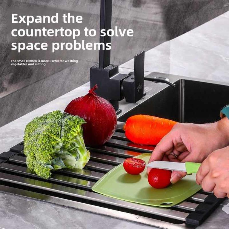 1pcs Kitchen Sink Draining Rack 304 stainless steel Square Tubes Dish Rack Can Folded Fruit And Vegetable Dishes Filter Shelf