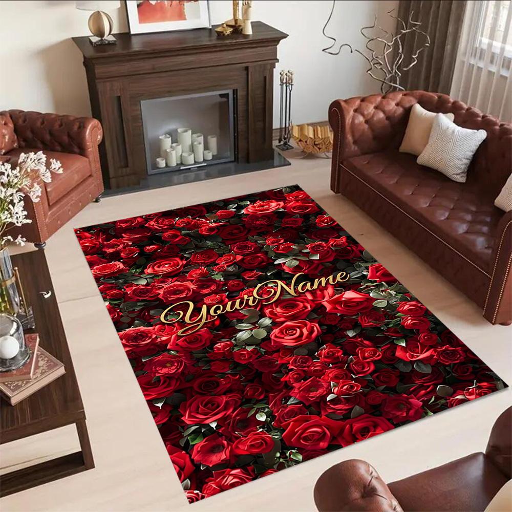 Rose Customized Name Floor Rug Office Rug Design for Dining Room Decorate Room Balcony Foyer Anti-slip Rug Decorate Offices