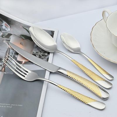 Service de vaisselle en argent doré, service d'argenterie en acier inoxydable 18/10, couteaux de cuisine, fourchettes, cuillères, couverts lavables au lave-vaisselle