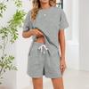 Women's Fall Two Piece  Outfits Short Sleeve Tops Tee Shirts Wide Leg Shorts Sets