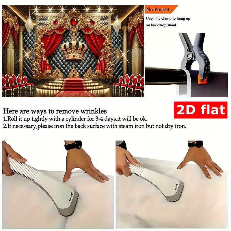 2D Palace King Crown Backdrop Red Curtain Gold Column Royal Photography Background