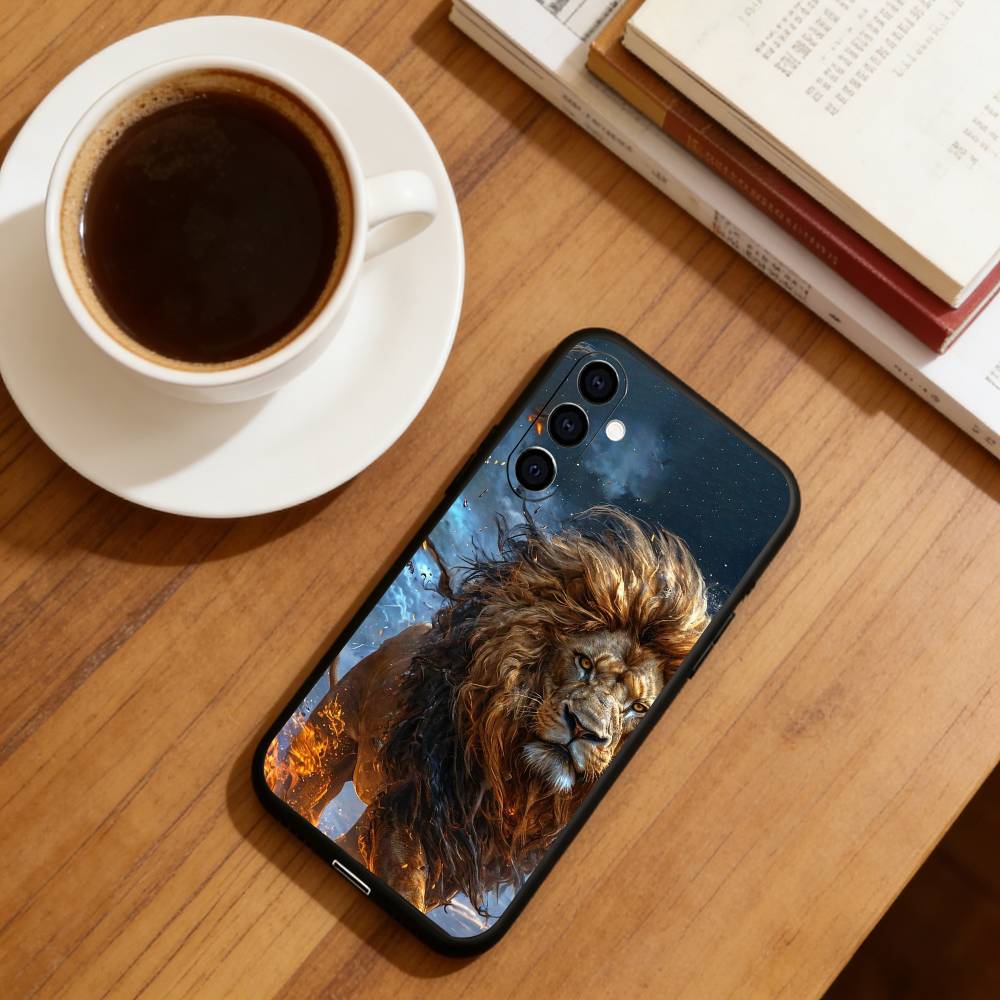 Majestic Lion Phone Case Black Silicone Soft For Samsung Galaxy A73,A72,A71,A70,A53,A52,A51 Samsung a32 5g