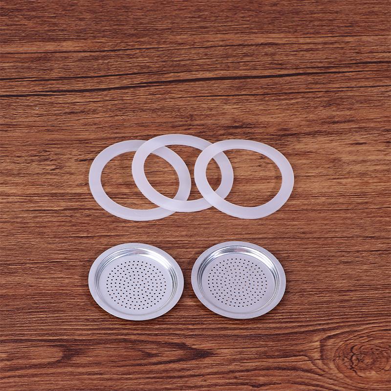 4Pcs/Set 3 Silicone Gaskets + Aluminum Filter Moka Pot Coffee Bottle Replacement Compatible With 1/2/3/6/9/12 Coffee Cup