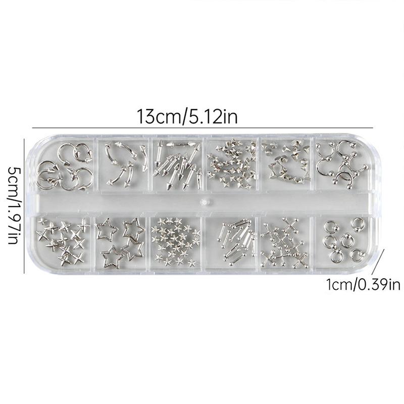 3D Gold Silver Nail Rhinestone Accessories DIY Glamour Nail Decoration 12 Grids Gothic Punk Retro Metal Nail Jewellery