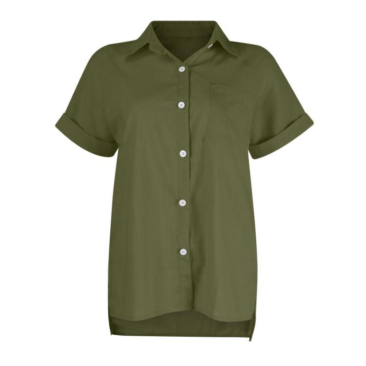 Casual Loose Women Shirt Short Sleeve Lapel Button Down Top With Pocket Tshirt Fashion Color