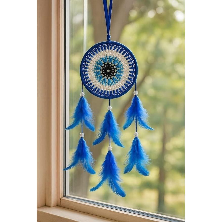 

@ Evil Eye Wall Hanging with Blue Feather UK183 50%OFF