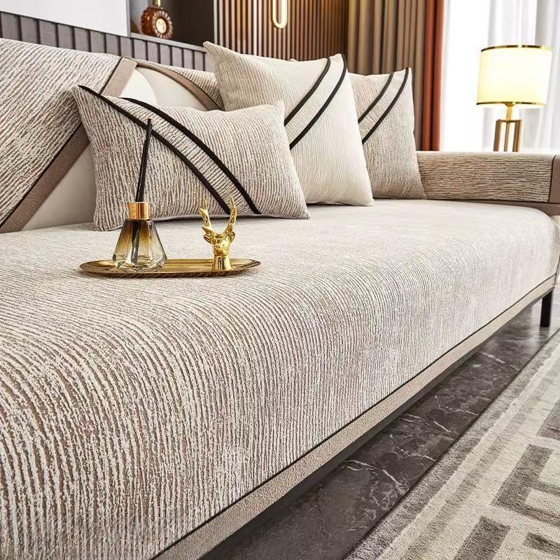 Fixed Anti Slip Sofa Cushion Anti Cat Scratch Chenille Sofa Cover Cloth Four Season Universal Thickened Decorative Backrest Armrest Towel L Cushion