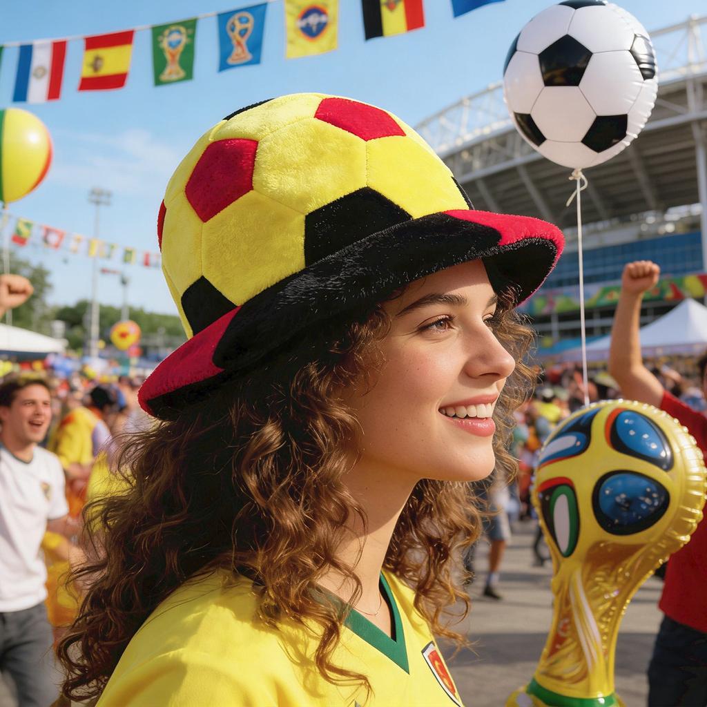Plush Soccer Ball Themed Hat Soft Fabric Novelty Cap for Parties Events Festivals and Costume Accessories