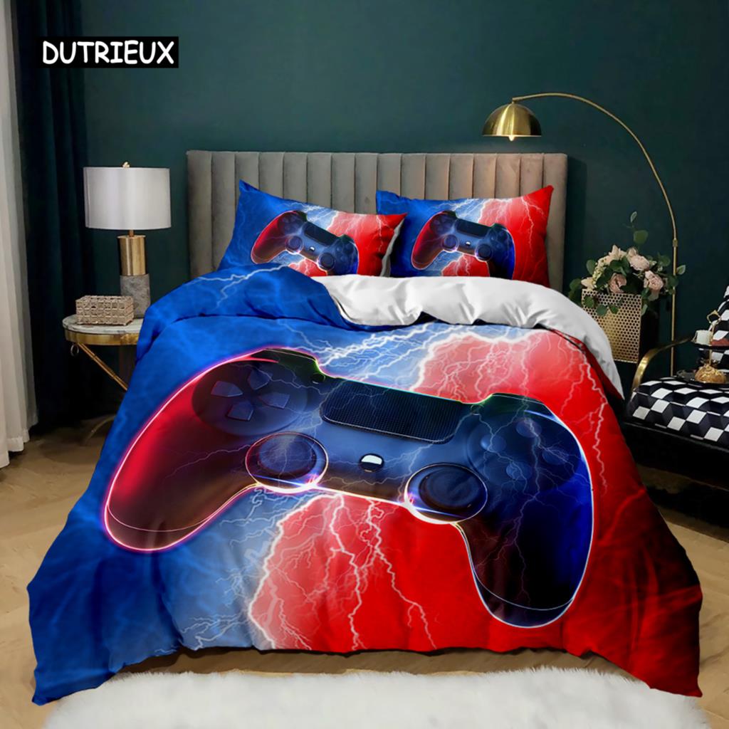 Gamepad Duvet Cover Set Microfiber Games Twin Bedding Set Boys Player Gaming Videogame Controller American Style Comforter Cover