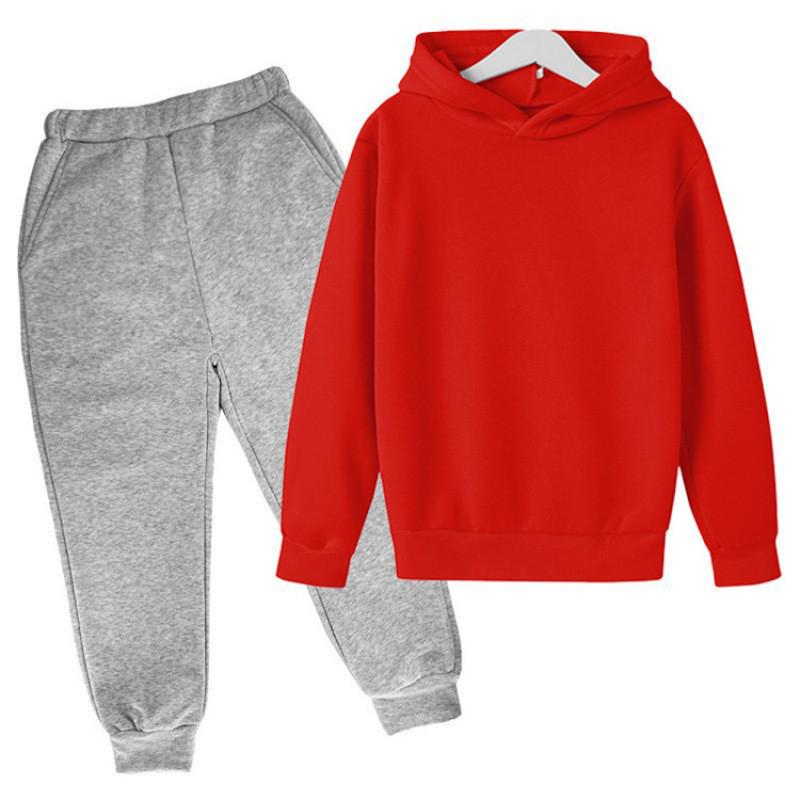 Solid Color Fashion Casual Children's Hoodie Sweatshirt Set for Autumn and Winter