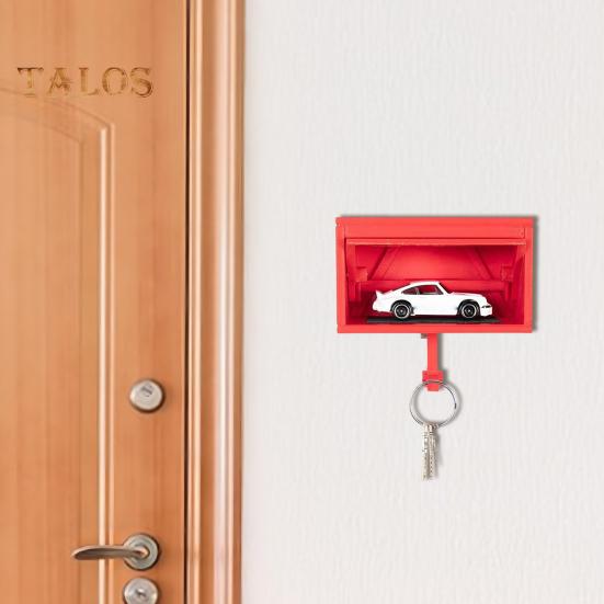 Wall Mount Key Holder Car Garage with Opening Door Easy Installation 3D Key Holder Storage Rack for Entryway