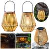 Waterproof Rattan Solar Lantern Bamboo Frame Solar Powered Bamboo Chandelier Lamp Standing/Hanging Weaving Lantern