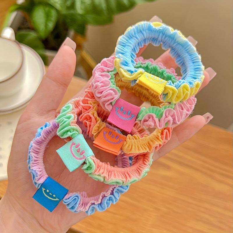5pcs Sweet Candy-Colored Pleated Hair Ties with Lace Detail - Elastic Rubber Bands for Stylish Hair Design, Perfect Valentine's Day Gift
