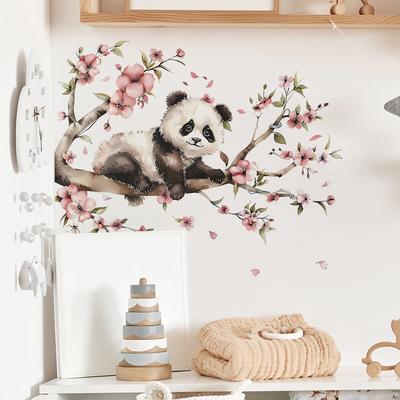 Cartoon Panda Větve Květiny Dětská Ložnice Domácí Pozadí Terénní úpravy Nálepky na zeď