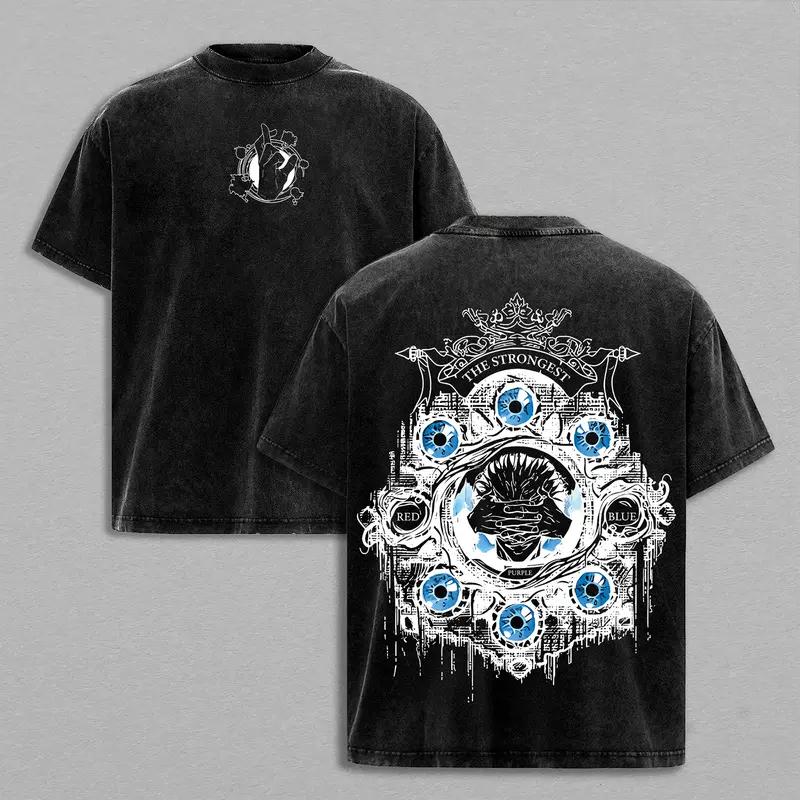 Gojo Satoru Print T-shirt Anime Jujutsu Kaisen Clothing Men Women Short Sleeve Tshirts Retro Washed T Shirt Harajuku Cotton Tops