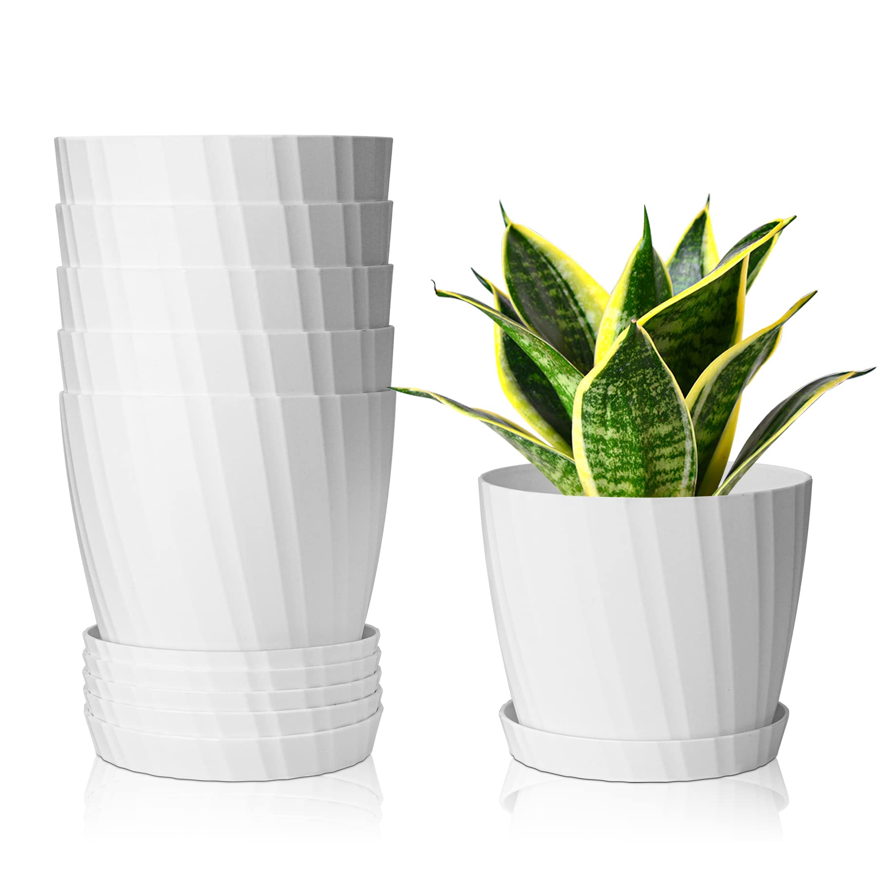 

T4U Пластиковый Цветок 15см Набор Комнатное Растение Трава Много Дренажа Поддон 5 Для Внутри и Снаружи Диагональные Полосы Горшок, Диаметр, 6, Горшок, Горшок, Отверстия, белый