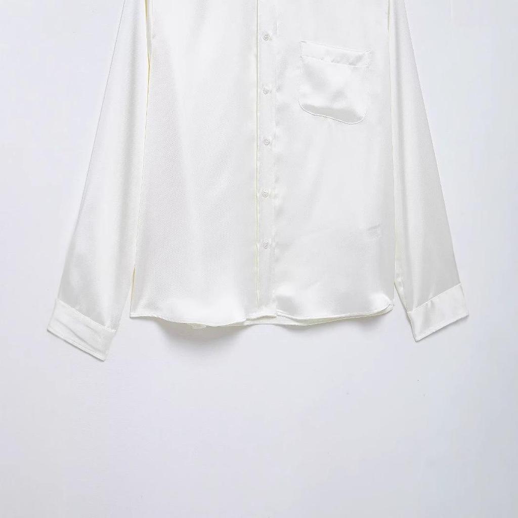 Spring 2025 Women's European & American Style Cotton Shirt with Ruffle Detail