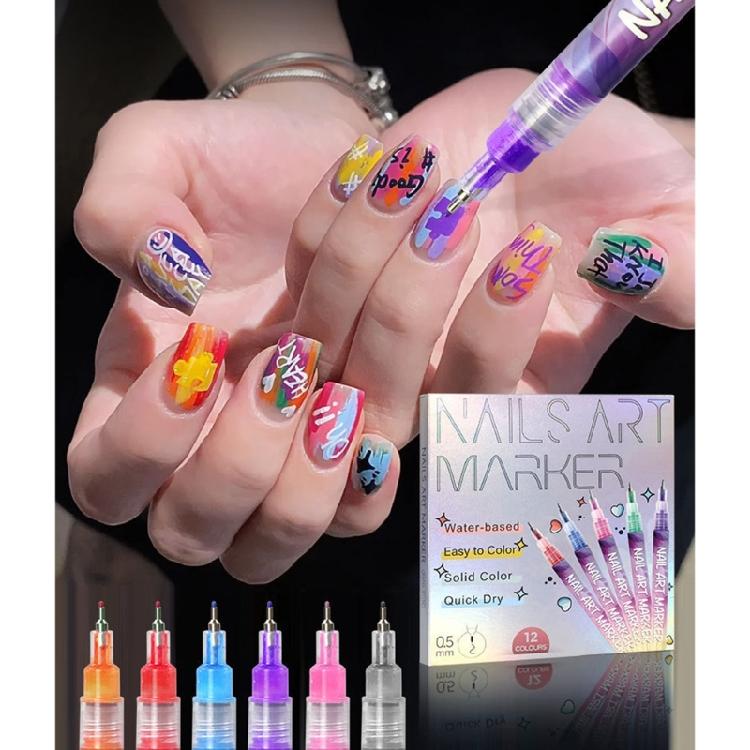 12Pack Salon Nail Brushes Pen PP Material Anti Fade Inks for Detailed Floral Nail Patterns