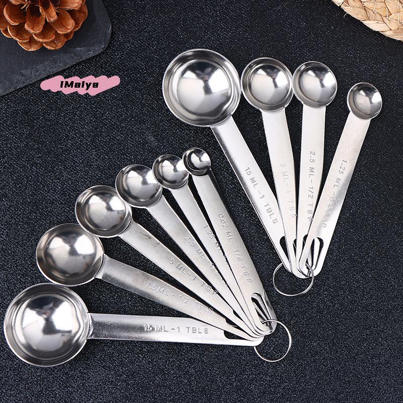 Stainless Steel Measuring Spoon Set with Scale 4/6/8Pcs Kitchen Baking Tools Egg Beater Measuring Cup Ruler