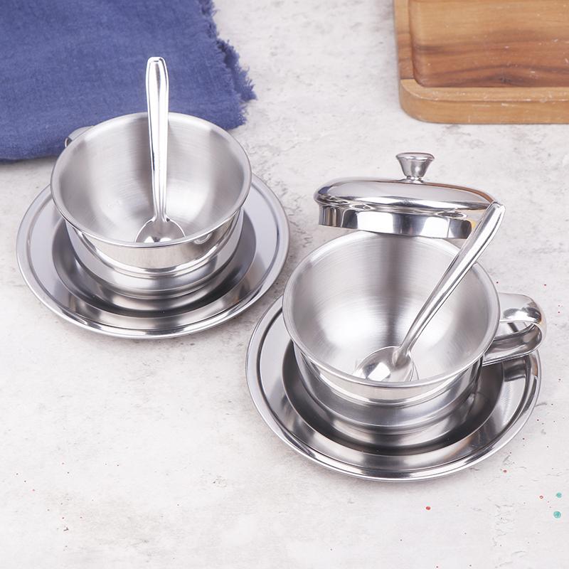 Stainless Steel Coffee Cup With Tray Spoon With/Without Lid Heat Resistant Mug Drink Tableware Kitchen Cafe Accessories