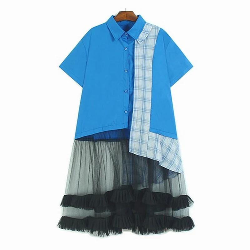 

Xitao Марлевое платье неправильной формы с контрастной расцветкой ZMY1395 One Size синий