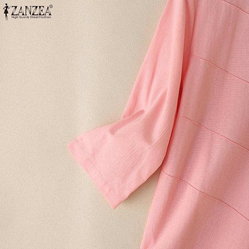 ZANZEA Lässige Bluse mit Rundhalsausschnitt und 3/4-Ärmeln für Damen