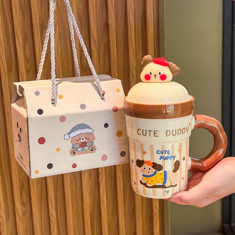 Birthday Gift Girls High-value Pig Ceramic Drinking Cup Cute Puppy Mug Gift Box