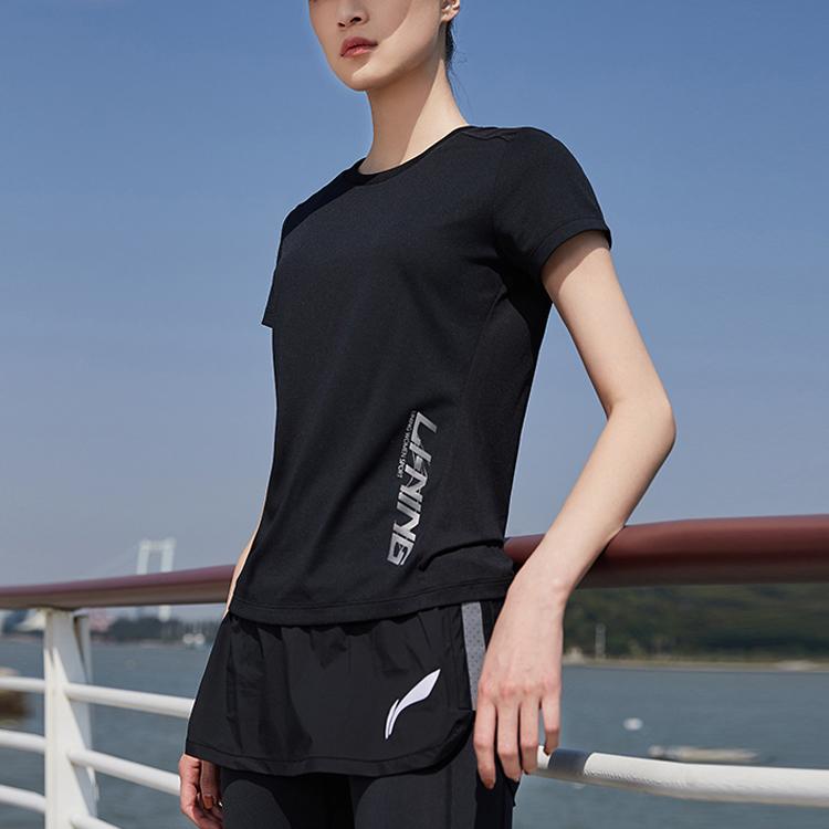 Li Ning Training Series Sports Round Neck Short Sleeve T-Shirt Women Tops Standard-Black ATSQ264-1