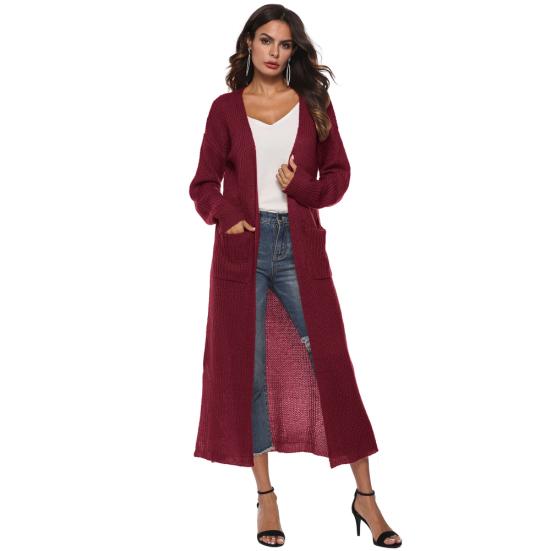Lässiger Damen Herbst Winter Einfarbig Langarm Schlitztaschen Warmer Cardigan