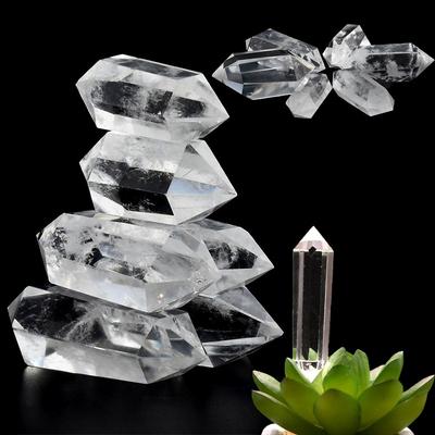 1 Stück Natürliche Reiki-Behandlung Heimdekoration Sechseckiger Stab Doppelseitig Spitze Klarer Kristall Obelisk Weißer Quarz